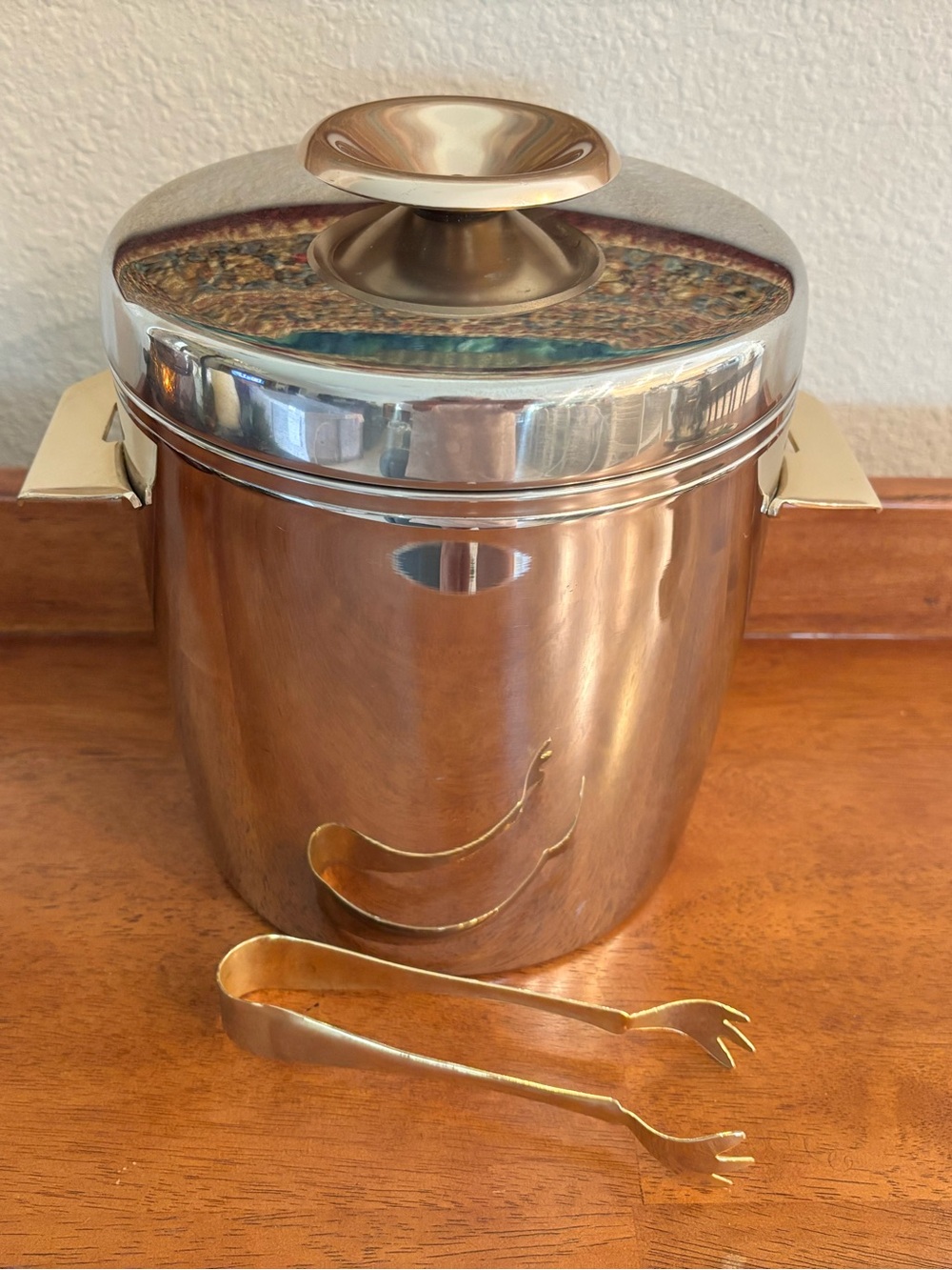 Vintage MCM West Bend “Ice Butler” 4 Qt Stainless Steel Ice Bucket w/Tongs NICE!